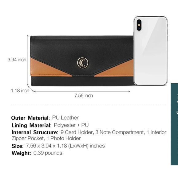 Cluci Mile Large Stylish Wallet. Black/brown NWOT - Picture 2 of 10